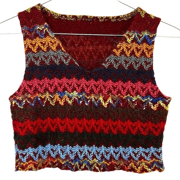 The Unbranded Brand Tops - Cropped Sweater Vest‎ Zigzag Multicolor Stripe Top Women's Size S